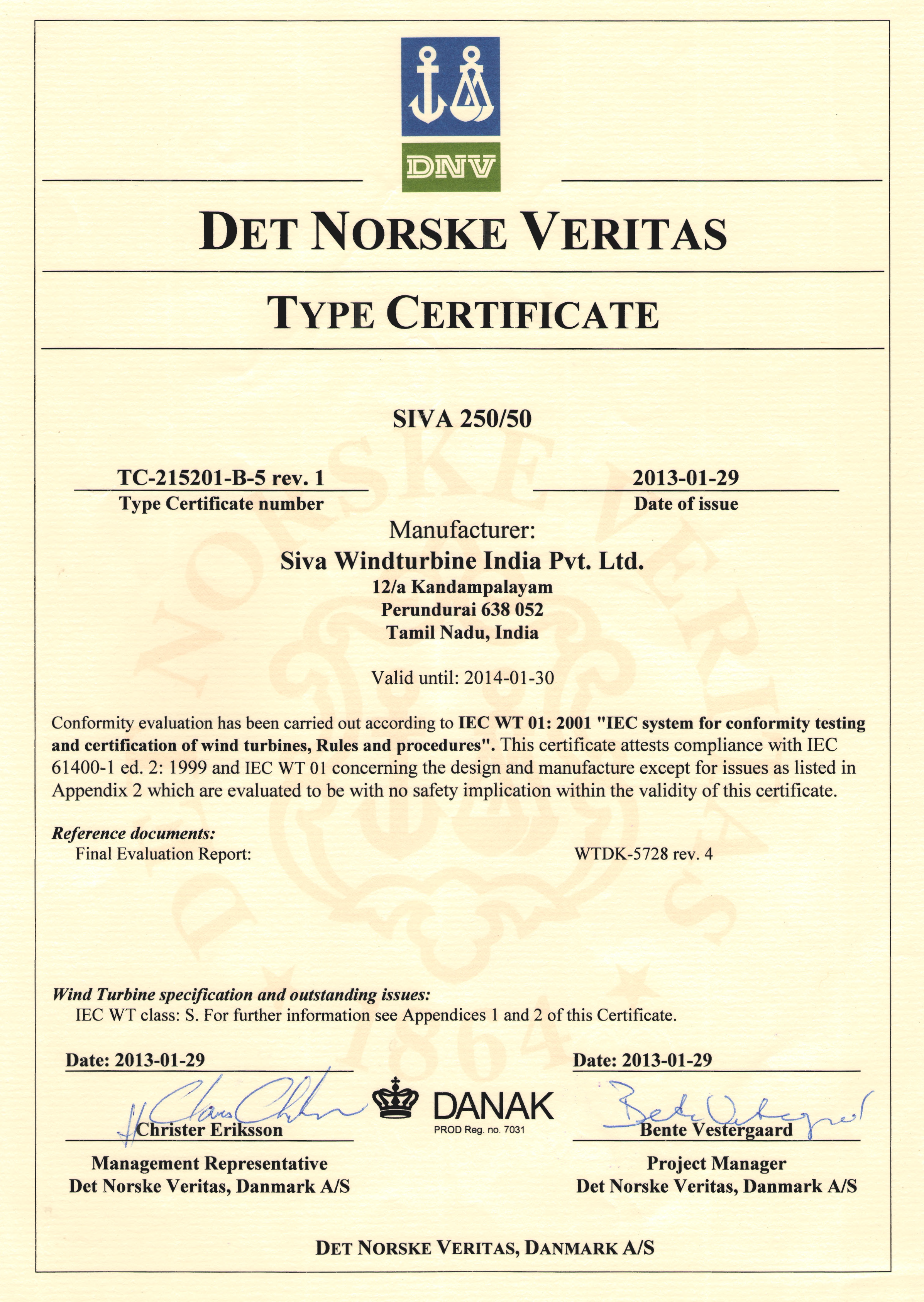 DNV Type Certificate